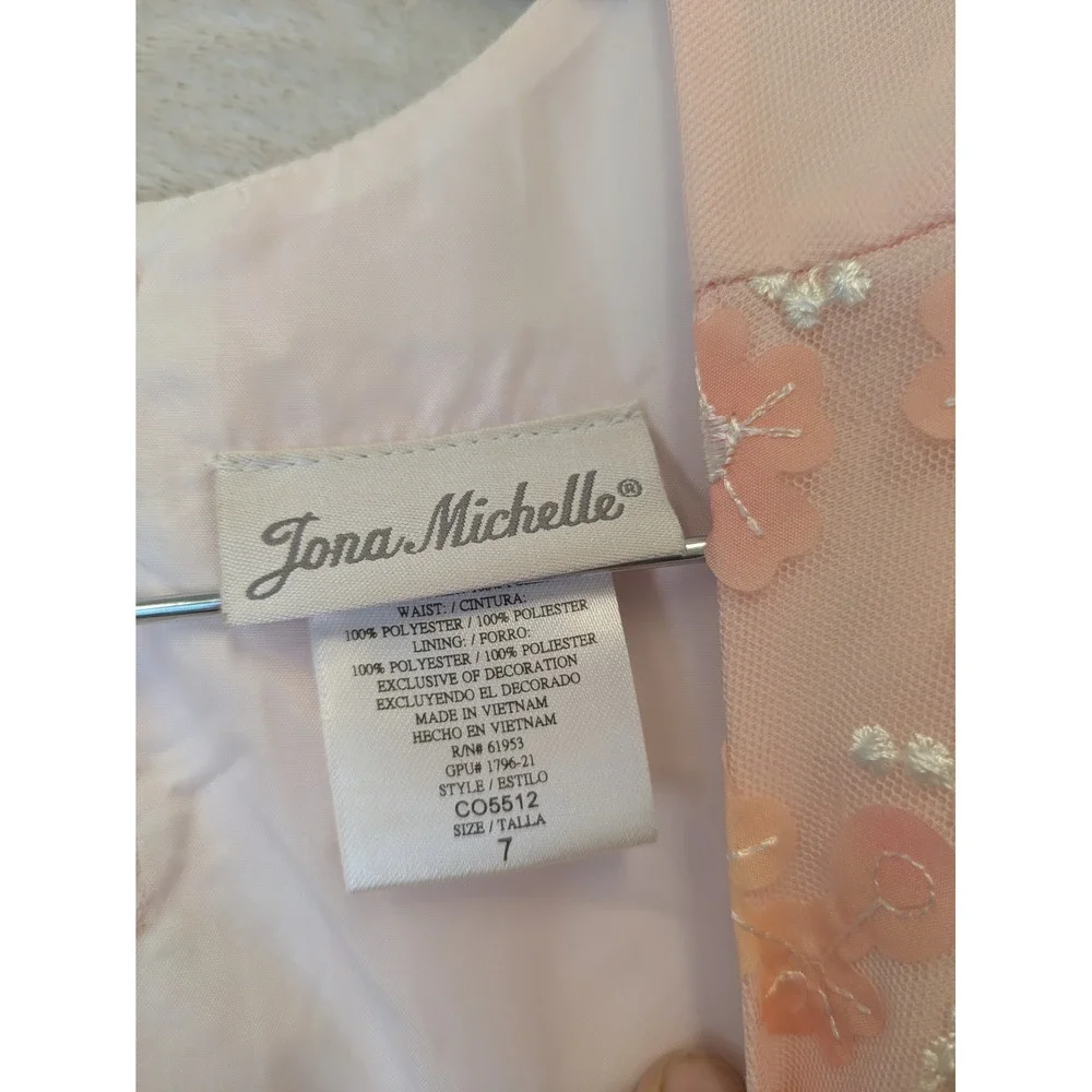 Jona‎ Michelle Girls Pink Floral Embroidered Tulle Ruffle Party Dress Size 7